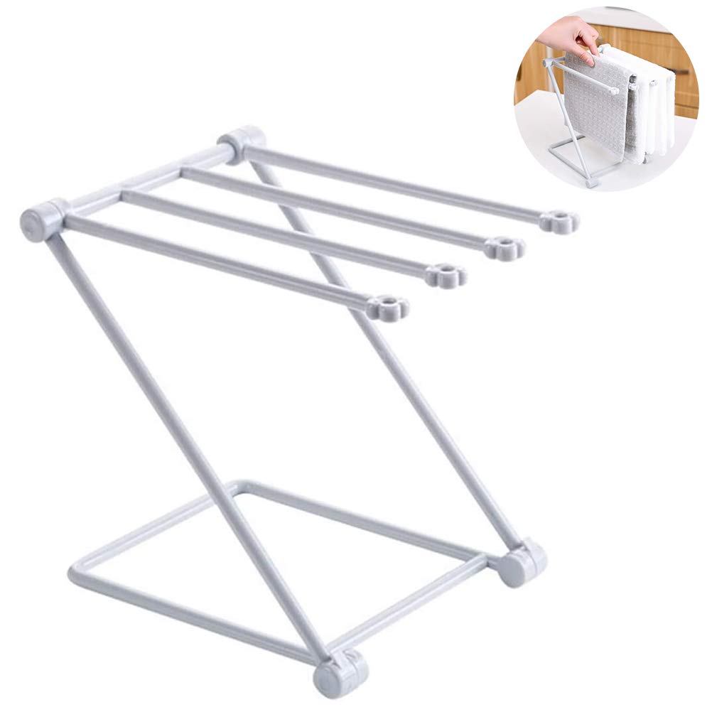 KENANLAN Foldable Kitchen Towel Rack, Dishcloth Hanger, Drying Rack,and Towel Holder for Bathroom & Kitchen Vanity Countertop (Grey)