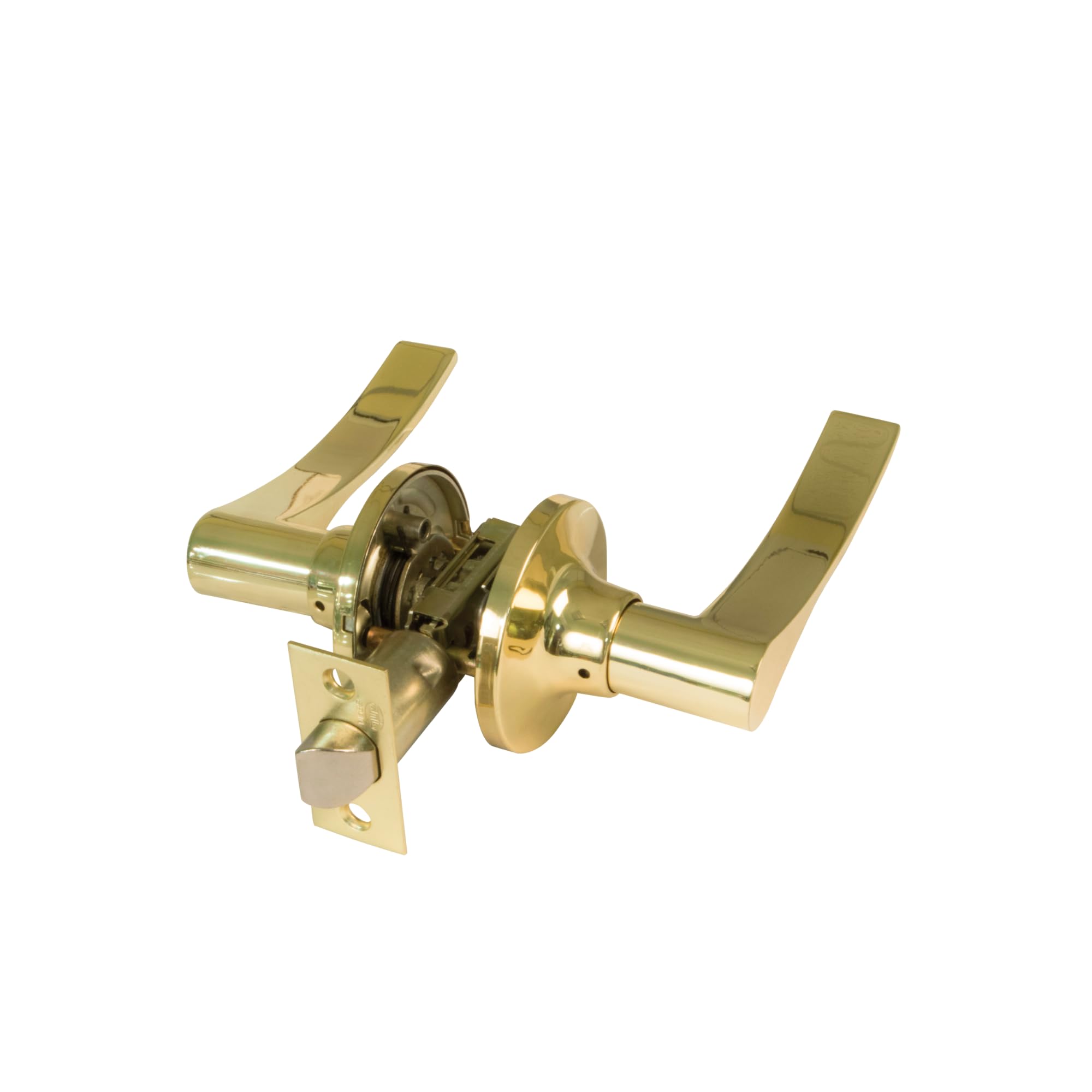 Amig - Passage Door Handle Set with Latch - Entrance Latch 60/70 mm - for Wooden Doors 35 to 45 mm - Handle with Rosette - Adjustable and Reversible - Gold - Zamak - Mod. 711 — image 1