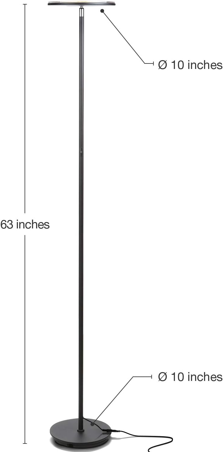 Brightech Sky LED Torchiere Super Bright Floor Lamp - Contemporary, High Lumen Light for Living Rooms & Offices - Dimmable, Indoor Pole Uplight for Bedroom Reading - Black - - 
