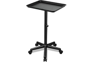 Wuissvnb Salon Tray on Wheels, Adjustable Hairstylist Rolling Tray with Wheels,Premium Aluminum Tattoo Tray,Suitable for spa Hairstylist Salon Trolley cart with Wheels-(Black)