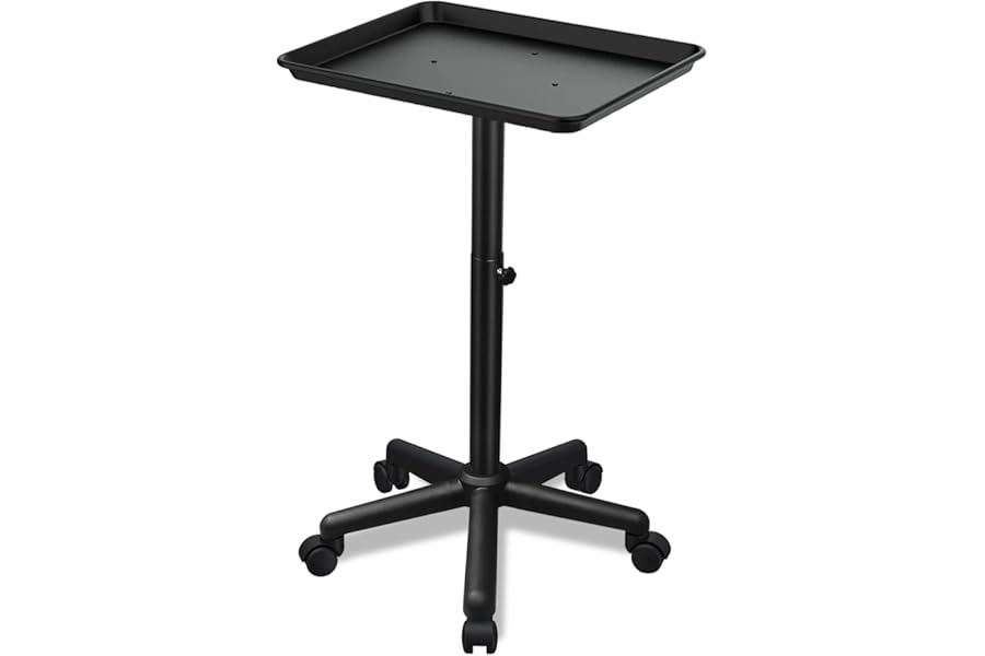 Salon Tray on Wheels, Black Salon Tray Cart with Adjustable Height, Tattoo Rolling Tray, Metal Service Instrument Storage Tray for Salon&Home Use