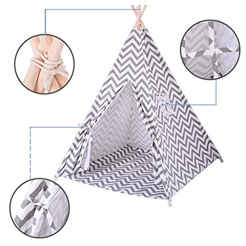 Beyonds Tent for Kids Foldable Children Play Tent for Girl and Boy with Carry Case 8 Poles White Black Canvas Playhouse Toy for Indoor and Outdoor Games