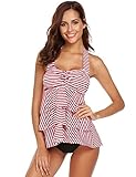 Fanala Womens Retro Striped Padded Tankini Set Halter Push up Two Piece Swimsuit