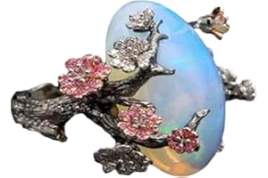 SEniutarm Engagement Love Rings Wedding Bands Vintage Women Faux Opal Plum Blossom Flower Two Tone Finger Ring Jewelry Gift for Women/Girl Finger Rings DIY Jewelry Gifts