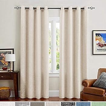 jinchan Burlap Linen Curtains for Living Room 63 inch Length Curtain Panels for Bedroom Set of Two Ivory