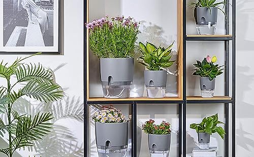WAWASIA Self Watering Pots for Indoor Plants, 4 Pack Decorative Plant Pots with Extra Large Water Storage, Suitable for Indoor Outdoor Plants and Flowers (White, 9.3 Inch)