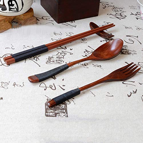 Buyanputra Portable Travel Eatting Accessory Wooden Chopsticks Spoon Fork with Storage Pouch - Thumbnail 2