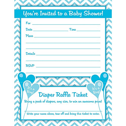boy baby shower invitations with diaper raffle ticket set of 25 with