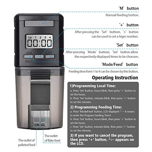 JoyMall Automatic Fish Food Feeder,Auto Feeder,Battery Fish Feeder LCD Display Feeding Time Setting, Suitable Small Fish,Tropical Fish, Gold Fish,Fish Tank Turtle Tank - Thumbnail 5