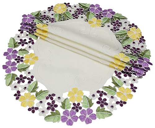 Xia Home Fashions Fancy Flowers Embroidered Cutwork Round Spring Doilies, 8-Inch, Purple, Set of 4 - Thumbnail 2