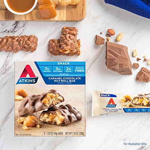 Atkins Caramel Chocolate Nut Roll Snack Bar, Protein Snack, High in