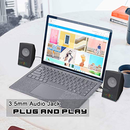 Computer Speakers, D7 Desktop Speakers USB Powered with Flashing LED Lights, 2.0 PC Speakers with 3.5mm Aux Audio Jack& Volume Control, Stereo Sound Gaming Computer Speakers for PC Laptop TV, Black