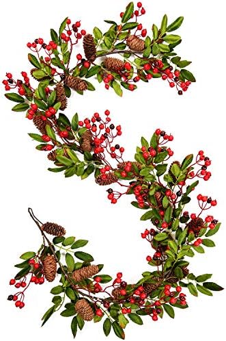 Christmas Garland with Pinecones Berries Fall Foliage Garland Vine Floral Table Runner for Wedding Arch Swag Backdrop Christmas Décor