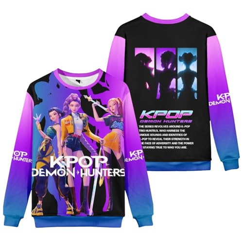 K p-o-p Demon Hunters Sweatshirt for Kids Girls Boys, Hoodies Y2k Pullover Long Sleeve Sweatshirt, Huntrix Hip Hop Streetwear Cartoon Print Sweatshirt