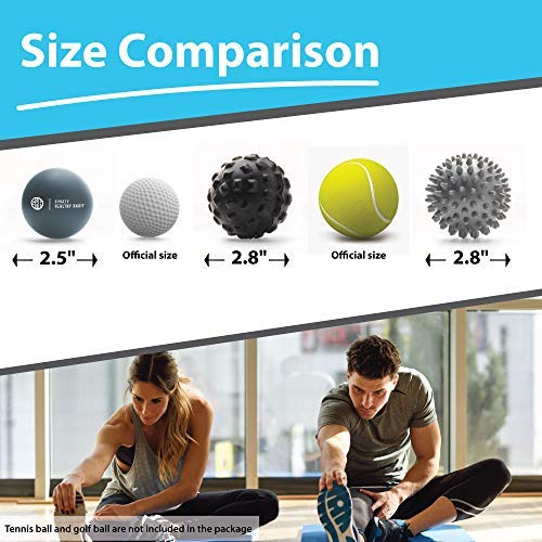 Therapeutic Massage Ball Set: Eliminate Pain! Rubber, Spikes & Foam Roller Massager Balls. Myofascial Release, Trigger Point & Plantar Fasciitis Therapy. Releases Muscle Aches: Thigh, Back, Knee, etc