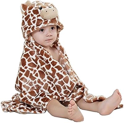Amazon Com Baby Hooded Bath Towels Animal Bathrobe Fleece Towel Blanket Brown Giraffe Home Kitchen