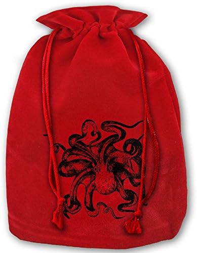 Personalized Drawstring Santa Sack Red Octopus Drawing Christmas Gift Bag Party Favor Bags For X-mas Size 13.8" X 17.7"