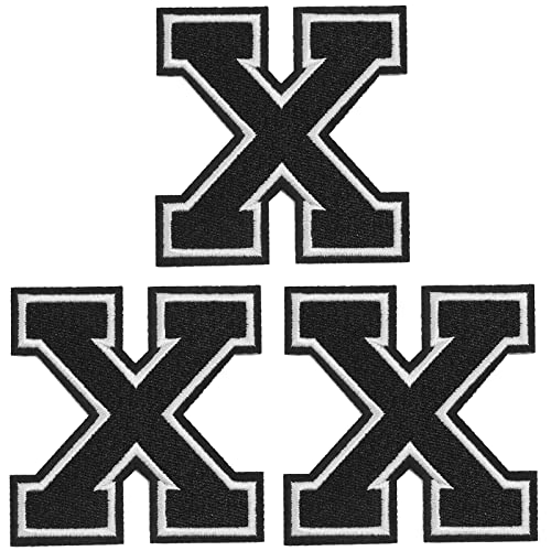 TACVEL 3 Pieces Iron on Letter Patch, Full Embroidery Letter Patch, Iron Alphabet Letter A-Z Iron on Sew on Patches for Clothes, Dress, Hat, Socks, Jeans, DIY Accessories, 3.14inch (Black, X)