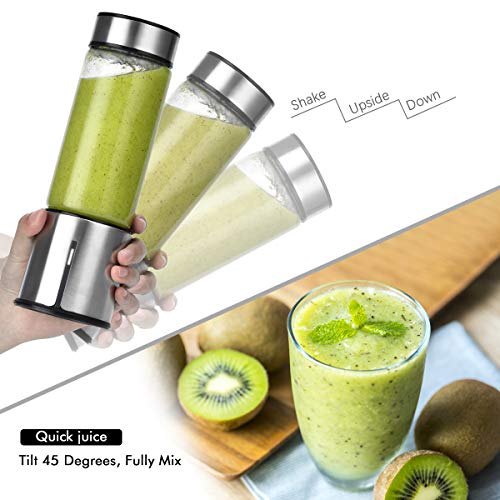Portable Blender, TTLIFE 2 Cup Cover Personal Juicer Blender with 15oz, 5000mAH USB Rechargeable Cordless Smoothie Glass Blender for Travel, Gym, Picnic, Office, Home, Kitchen (FDA, BPA free)