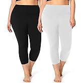 2 Pack Plus Size Capri Leggings for Curvy Women -1X-4X High Waisted Tummy Control&Soft Yoga Workout Gym Tights Pants