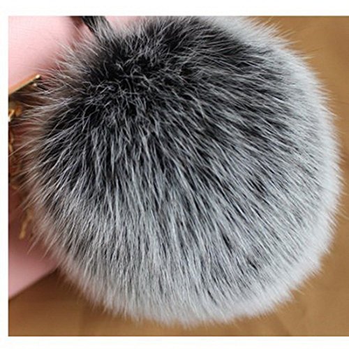 Akanbou(TM) Genuine Fox Fur Ball Pompoms with Gold Plated Keychain for Car Key Ring Handbag Tote Bag Pendant Charm (4.7