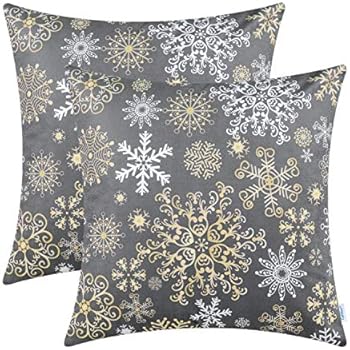 CaliTime Pack of 2 Cozy Fleece Throw Pillow Cases Covers for Couch Bed Sofa Christmas Snowflakes Both Sides 18 X 18 Inches Medium Grey