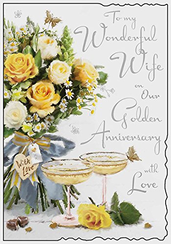 Jonny Javelin - Wonderful Wife on our Golden Anniversary Card - Flowers and Champagne