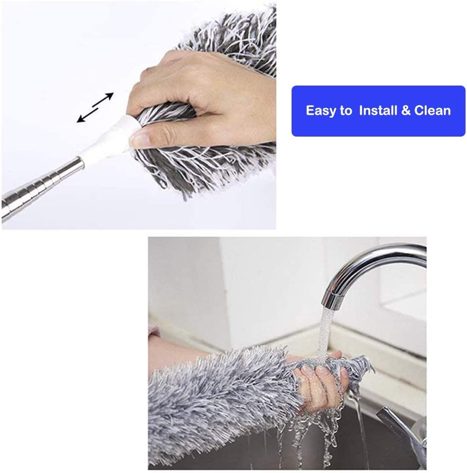 LOMID Microfiber Duster with Extension Pole(Stainless Steel), Extra Long 100 inches, with Bendable Head, Extendable Duster for Cleaning High Ceiling Fan, Interior Roof, Cobweb, Gap Dust Wet or Dry