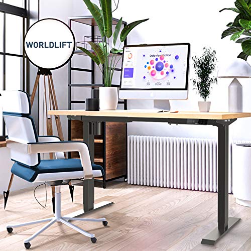 Electric Standing Desk Frame - WORLDLIFT Height Adjustable Sit Stand Standing Desk Base Workstation, Stand Up Computer Desk with Automatic Memory Smart Keyboard (Black Frame Only)