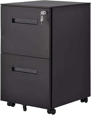 2 Drawer Locking File Cabinet With Wheels Mobile Metal Filing Cabinet For Home And Office Steel Black Amazon Co Uk Kitchen Home