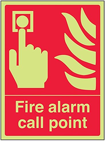 VSafety 13001AN-G "Fire Alarm Call Point" Equipment Sign, Glow In Dark, 1 mm Plastic, Portrait, 150 mm x 200 mm, Red