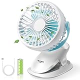 PUAIDA Clip on Baby Stroller Fan, Battery Operated Portable Ultra Quiet Desk Fan with 2500mAh Battery, 3 Speeds and 360 Degree Rotation for Office, Bedroom, Outdoor Camping