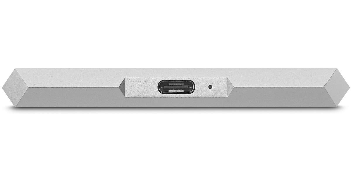 LaCie Mobile Drive, 2 TB , External Hard Drive HDD – Moon Silver, USB-C USB 3.0, With Rescue Services (STHG2000400)