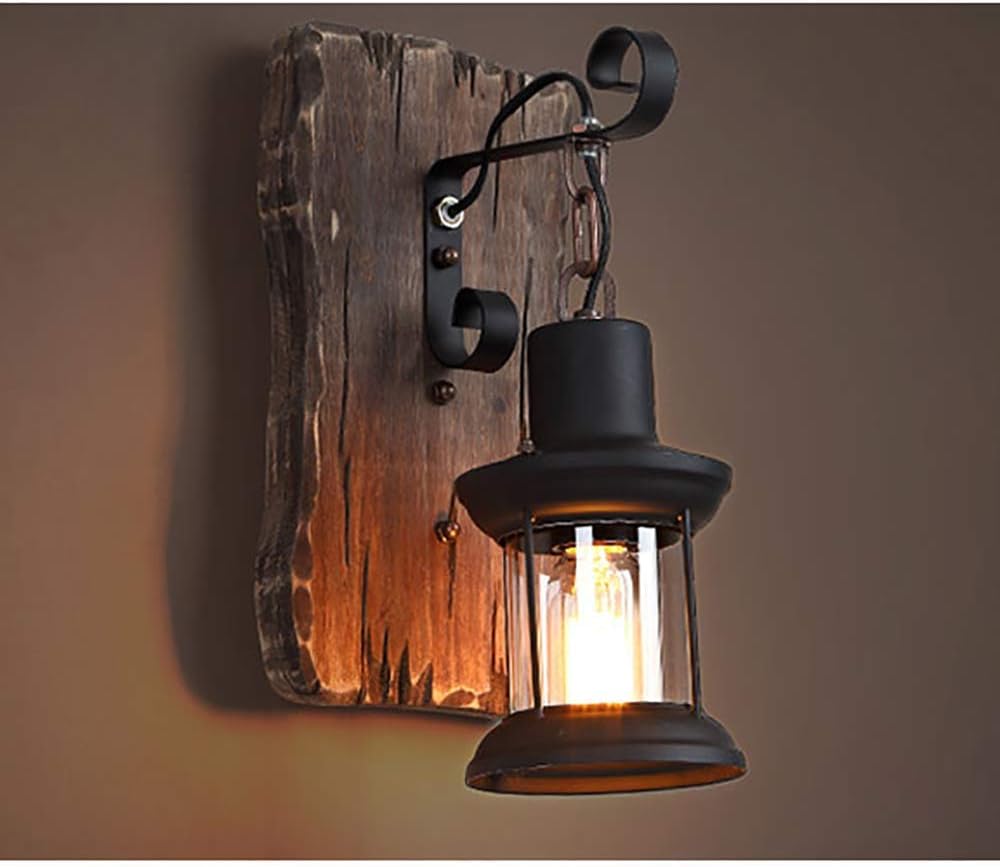QJAY Lámpara de pared creativa Madera Antigua Iluminación industrial