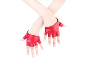 JISEN Women Half Palm Half Finger PU Leather Dancing Punk Gloves