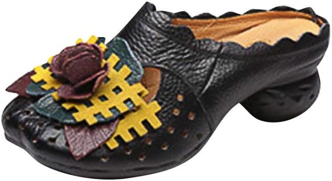 Midress Classic Soft-Soled Women Slippers Coarse-Heeled Hollowing Out Flower Sandals Slip-on Loafer Low Heels Casual Daily Mule