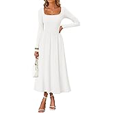 ZESICA Spring Dresses for Women 2026 Elegant Classy Square Neck Long Sleeve Flowy Wedding Guest Party Midi Dress