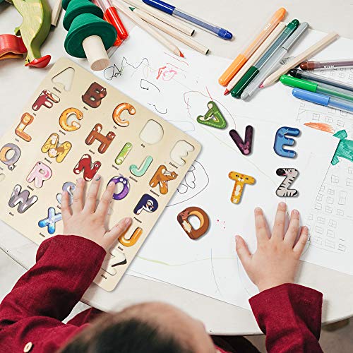 3 otters Alphabet Puzzles for Kids, Wooden Alphabet Puzzle Upper Case Letter and Learning Board Toy, for Kindergarten Toddlers & Preschools