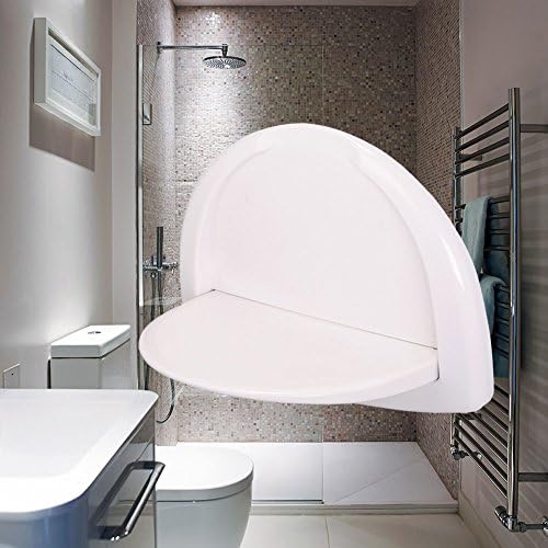 JCWANGDEFU Folding Shower Seat Wall Mounted, ABS, Ivory White, 18.1-Inch by 13-Inch