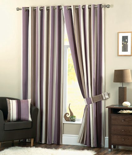 Whitworth Striped Eyelet Curtains In Aubergine Size 90 228cm