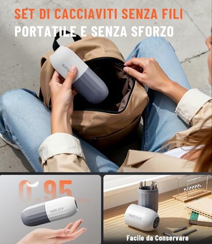 Mini Cacciavite Elettrico, Mini Avvitatore a Batteria con 12 Punte, Punte in Acciaio S2,1500 mAh, Luce LED, Set Cacciaviti Precisione per Laptop, Occhiali, Orologi e Riparazioni (Bianco)