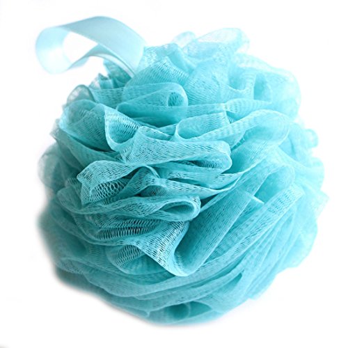 LissomPlume Mesh Pouf Bath Sponge Exfoliating Shower Ball Pom Cleaning Accessory Blue Color