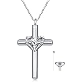 AOBOCO Cross Necklace for Ashes, Sterling Silver Birthstone Cross Urn Necklaces for Ashes Embellished with Crystals from Austria Keepsake Cremation Jewelry for Pet Human Ashes