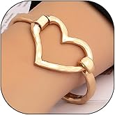 GIGB PBDK Chunky Silver Large Heart Bracelet for Women Fashion Adjustable Hammered Love Statement Bangles Simple Heart Bracelets Valentines Gift Unique Jewelry