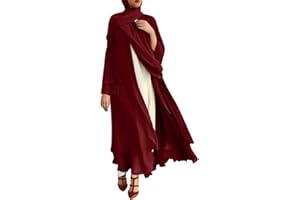 WANYUE Muslim Chiffon Cardigan for Women Open Front Cardigan Kaftan Dubai Abaya Dress Solid Loose Islamic Maxi Long Dress
