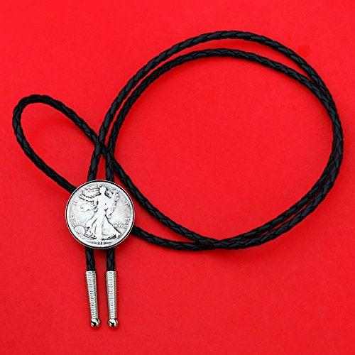 US 1918 Walking Liberty Half Dollar 90% Silver Coin Simple Slide 36" Cord Bolo Tie NEW - Thumbnail 2
