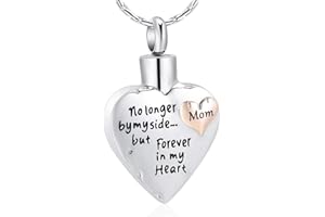 constantlife Cremation Jewelry for Ashes - No Longer by My Side But Forever in My Heart Heart Shape Pendant Memorial Urn Neck