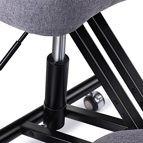Adjustable Kneeling Chair, Superjare Ergonomic Working Stool W/ 4” Cushion for Office Or Home - Ideal for Neck, Spine, Back Problems - Dark Gray (Cotton & Linen)