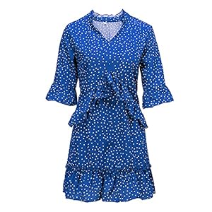 XYJD Lente en zomer dames casual losse korte mouwen V-hals gegolfd polka dot chiffon jurk dames