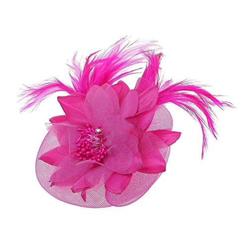Yamalans Women Feather Fascinator Floral Veil Hairband Bridal Headwear for Party Stage - Thumbnail 3